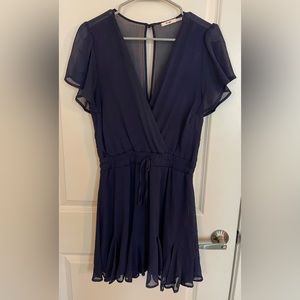 Navy blue flowy chiffon v neck dress, size M